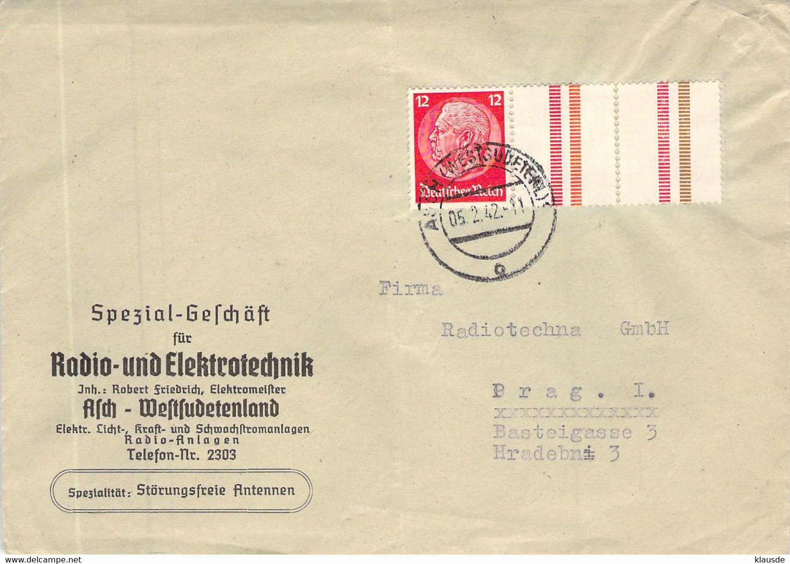 Hindenburg ZD Auf Cover Asch (Westsudeten) 5.2.42 - Briefe U. Dokumente