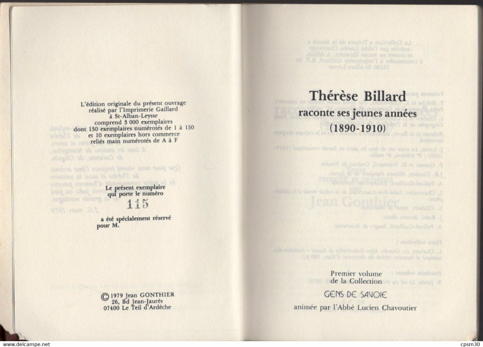 Livre - Thérèse Billard, Institutrice, Raconte Ses Jeunes Années, Gens De Savoie, 128 Pages 1979 - Alpes - Pays-de-Savoie