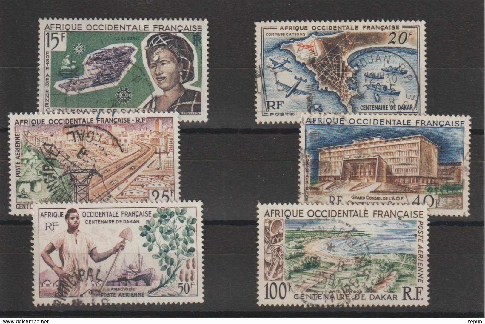AOF 1958 Centenaire De Dakar PA 22-27, 6 Val Oblit Used - Used Stamps
