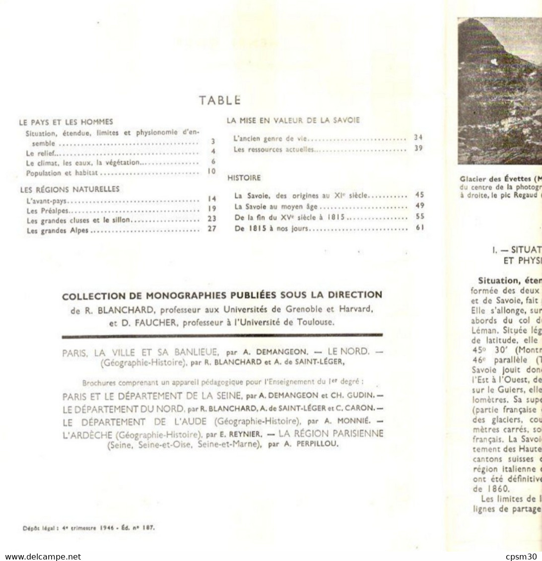 Livre - SAVOIE, Haute-SAVOIE, Géographie Et Histoire, 64 Pages 1946 - Alpes - Pays-de-Savoie