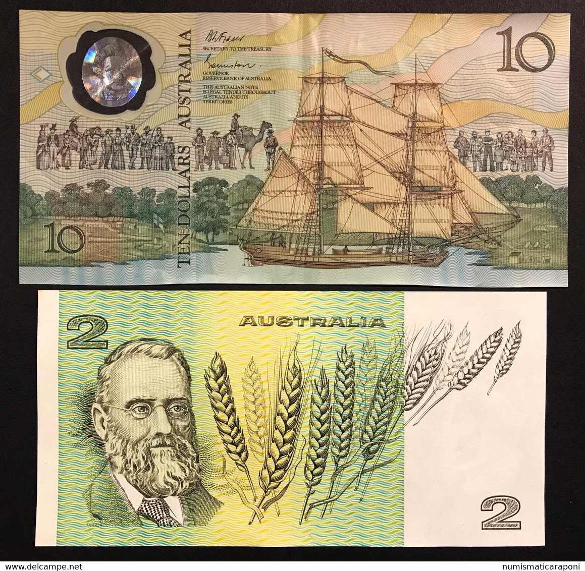 Australia 10 Dollar $ 1988 BB VF Pick#49 + Australia 2 $ Q.fds Unc-  Lotto.2780 - 1988 (10$ Polymer Notes)