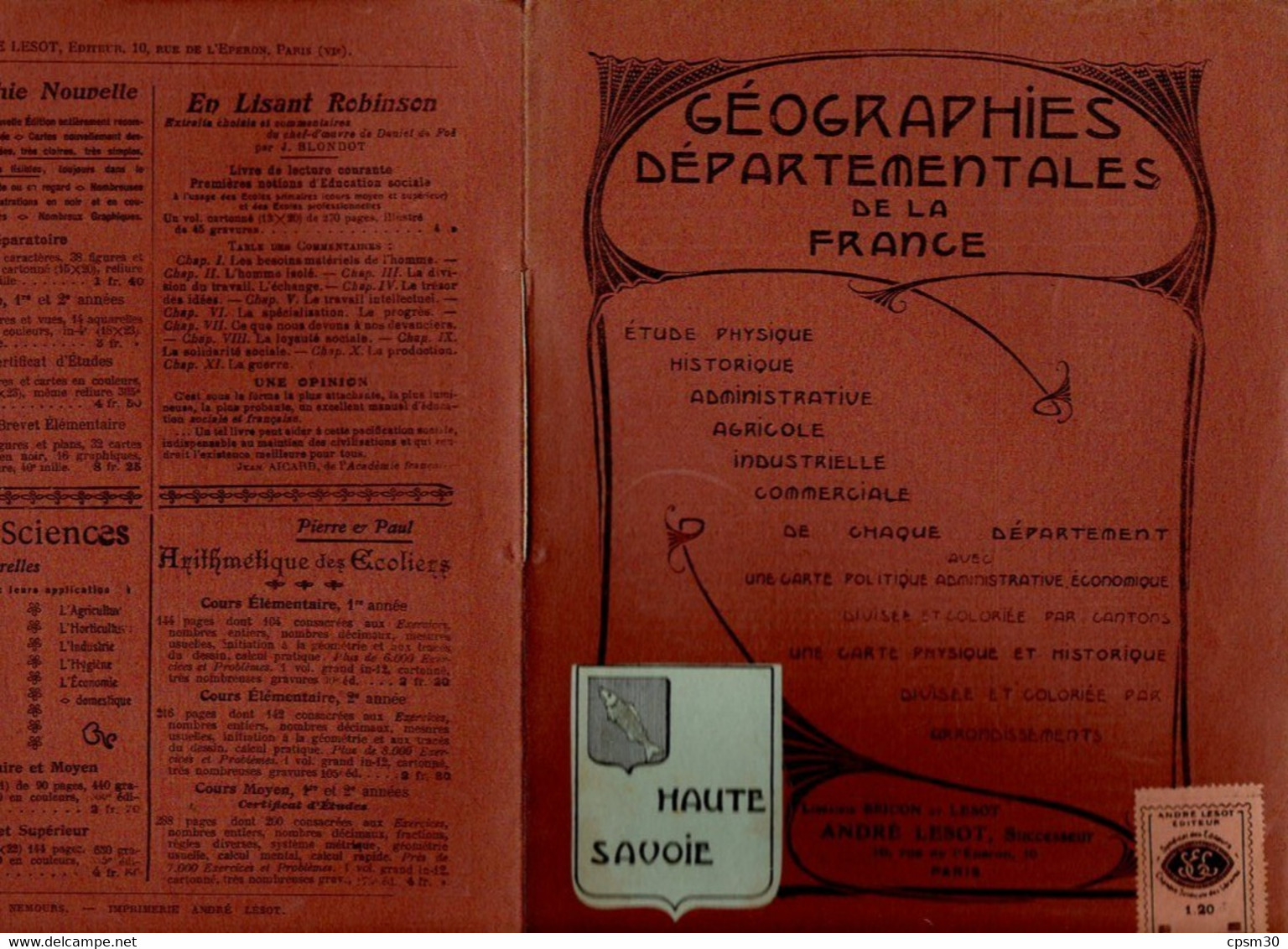 Livre - Géographie Départementale De La France, Haute-Savoie, 1925, 8 Pages - Alpes - Pays-de-Savoie