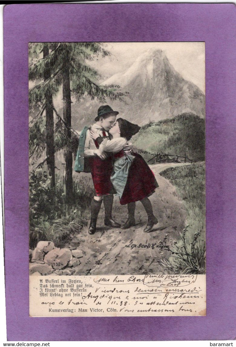 Illustrateur Signé Charles Scolik N°1324 Enfants En Montagne  Küsse Im Freien Das Schmedt Halt Frein - Scolik, Charles