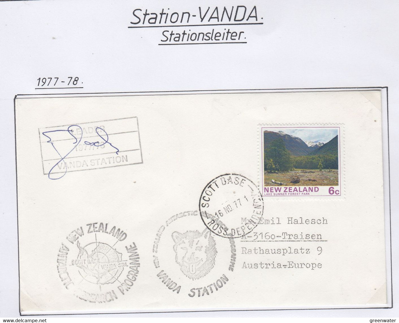 Ross Dependency 1977 Vanda Station  Ca Scott Base 16 NO 77  (CB155A) Signature Leader Vanda Station - Lettres & Documents
