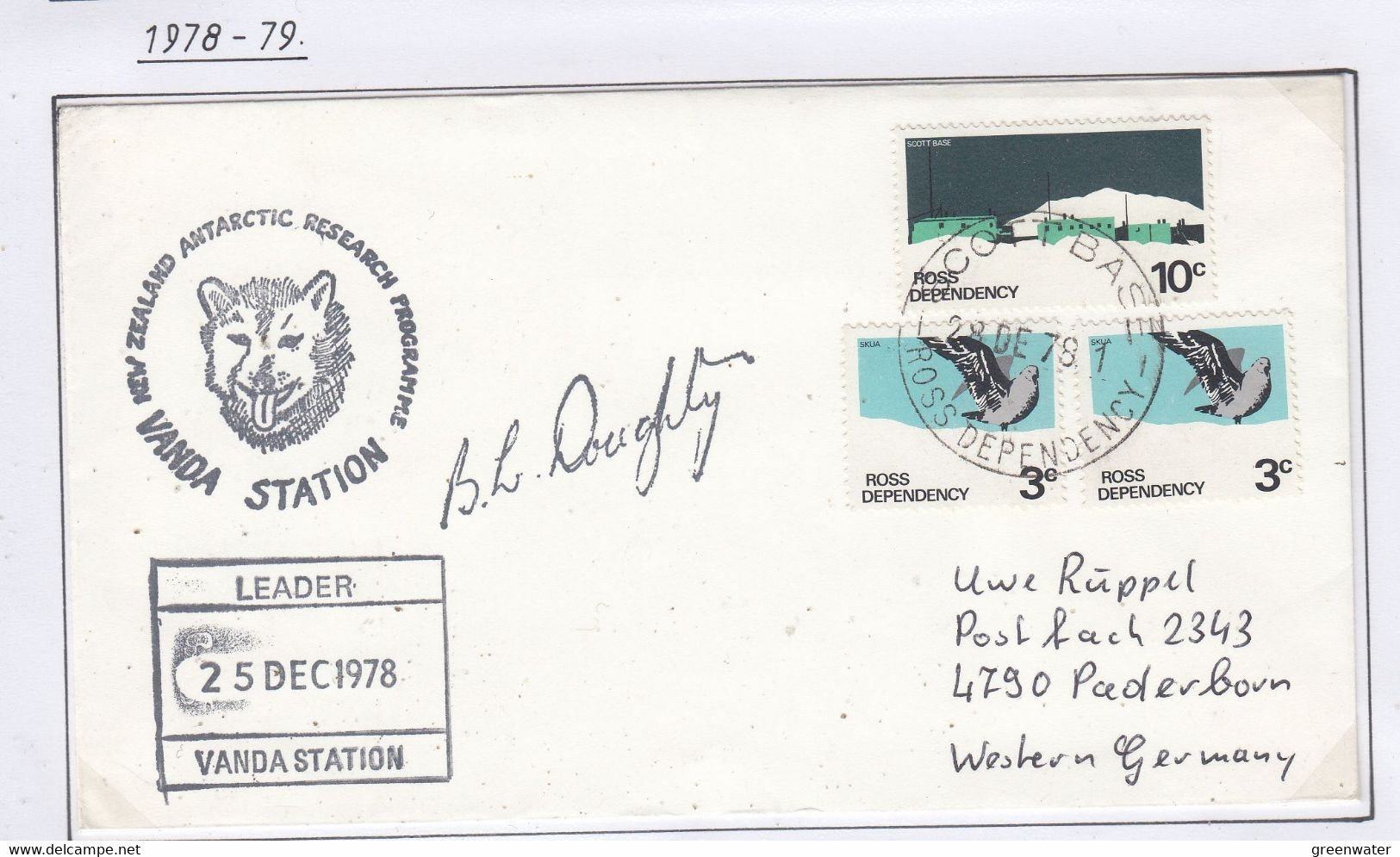 Ross Dependency 1978 Vanda Station  Ca Scott Base 28 DE 78 (CB155B) Signature Leader Vanda Station - Lettres & Documents