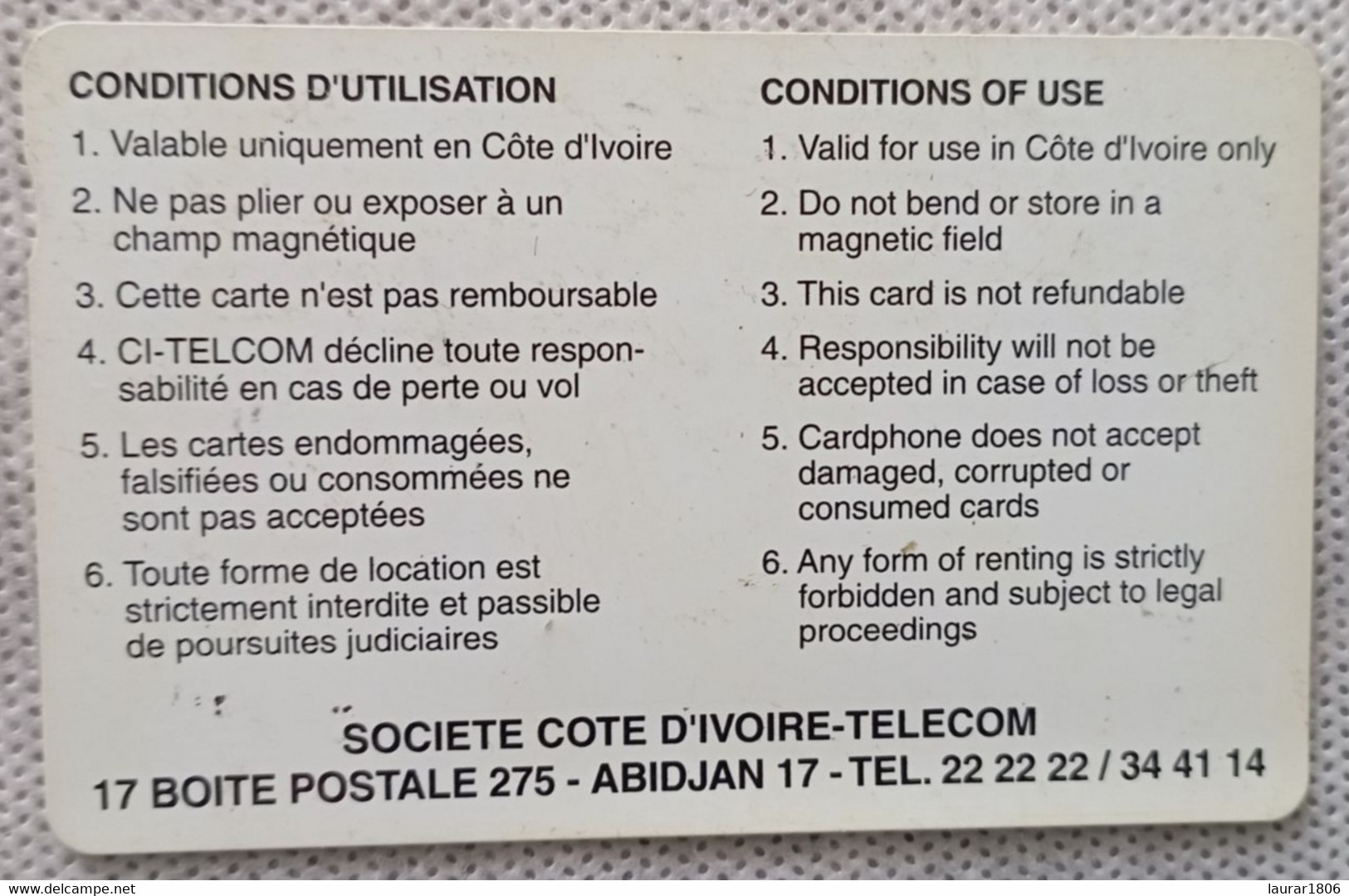 TELECARTE PHONECARD MAGNETIQUE - COTE D'IVOIRE CI-TELCOM - Logo Bleu - 2.500 FCFA - 1992 - EC - Côte D'Ivoire