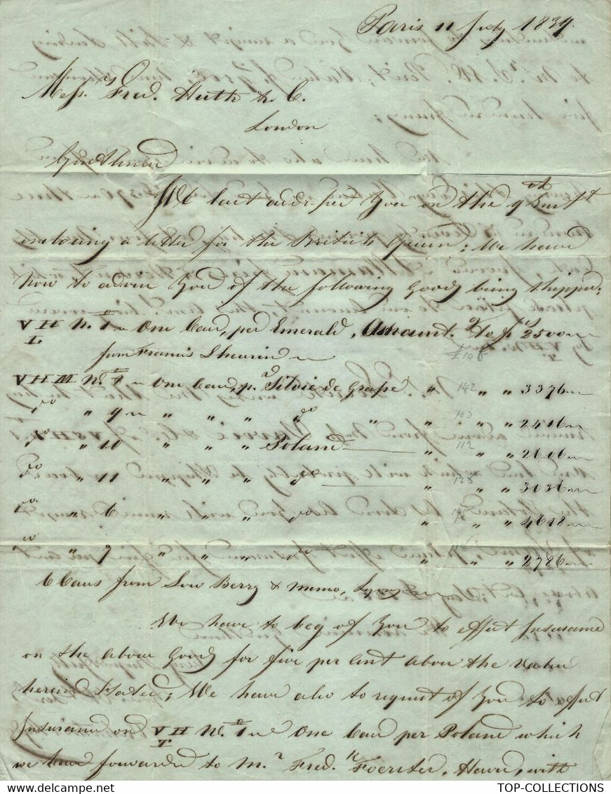 1839 LAC De Paris Valentin Et Hyde BANQUE NEGOCE FINANCE Pour Frederick Huth Banque Bank Londres VOIR SCANS+HISTORIQUE - United Kingdom