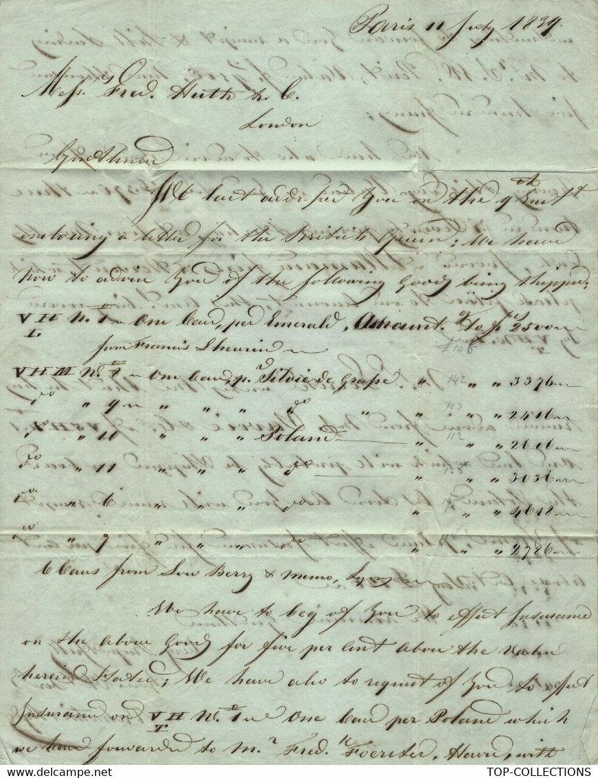 1839 LAC De Paris Valentin Et Hyde BANQUE NEGOCE FINANCE Pour Frederick Huth Banque Bank Londres VOIR SCANS+HISTORIQUE - Ver. Königreich