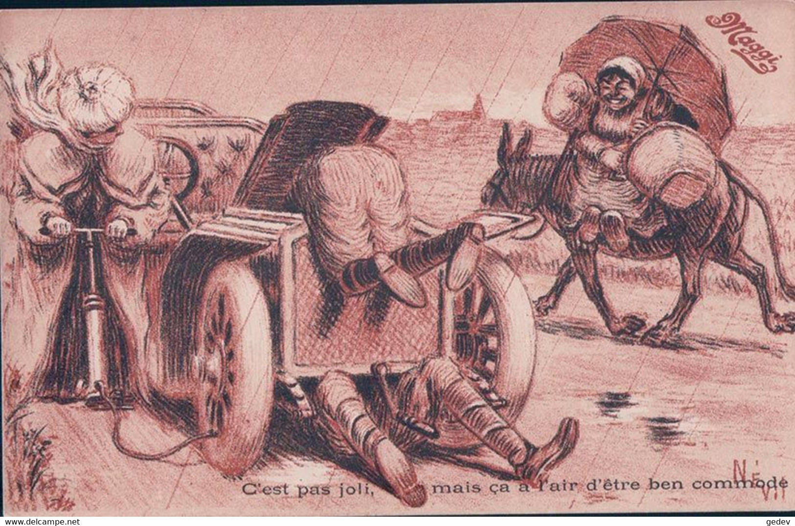 Nevil Illustrateur, Publicité MAGGI, Panne De Voiture, Litho (856) - Nevil