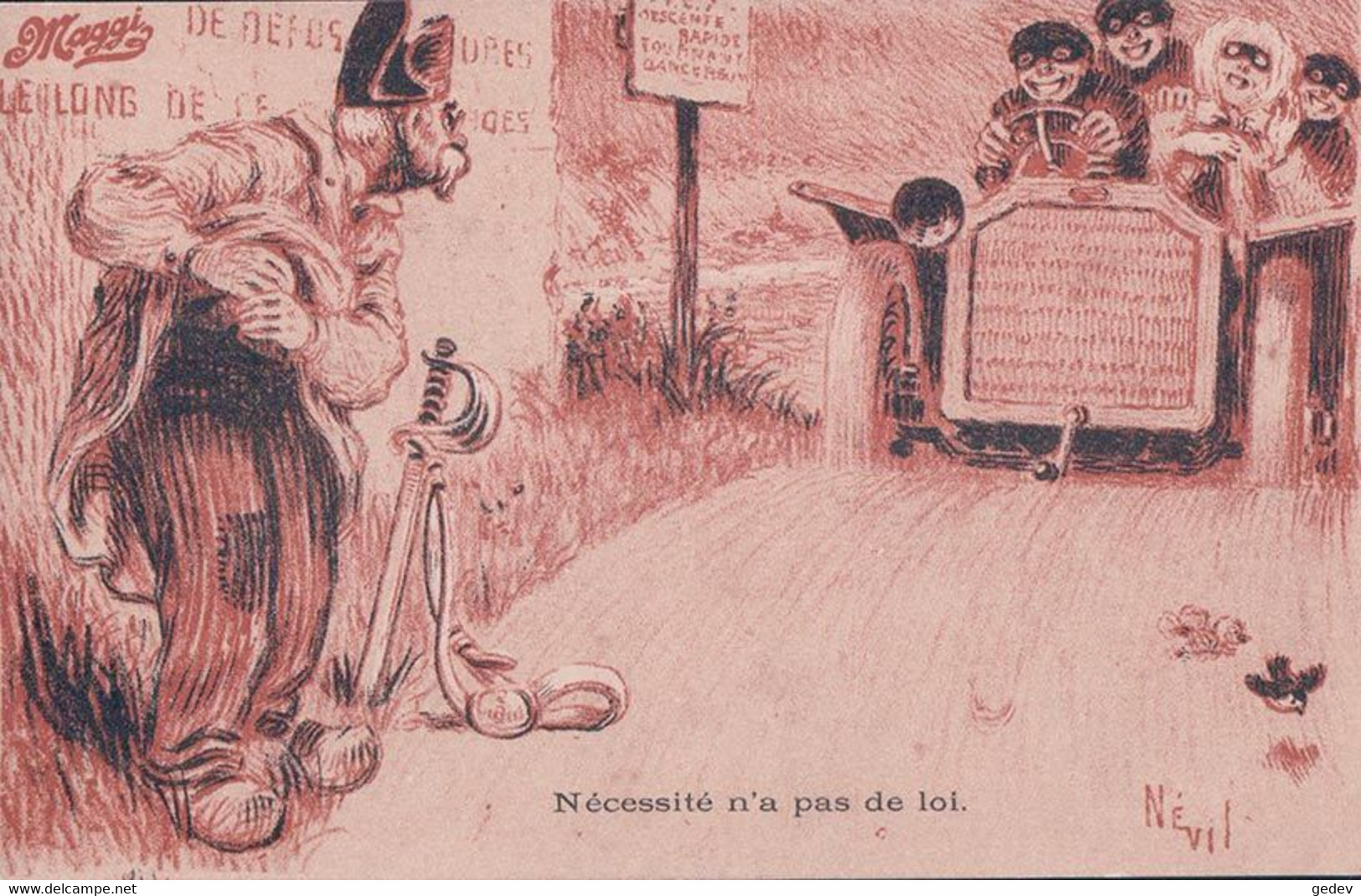 Nevil Illustrateur, Publicité MAGGI, Voiture Et Autostoppeur, Litho (858) - Nevil
