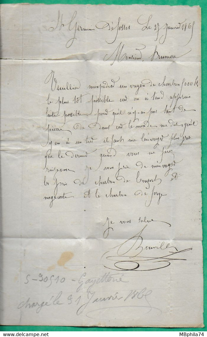 N°22 AMBULANT DE NUIT PARIS A CLERMONT PCf POUR BRASSAC LES MINES PUY DE DOME 1865 LETTRE COVER FRANCE - 1849-1876: Klassieke Periode