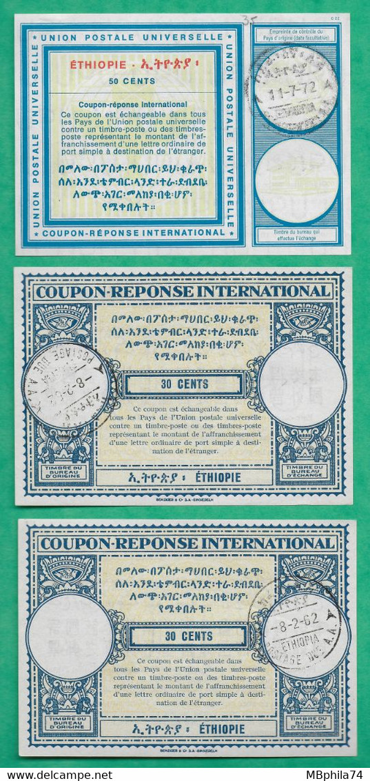 LOT COUPON REPONSE INTERNATIONAL UNION POSTALE UNIVERSELLE 30 CENTS 50 CENTS ETHIOPIE ETHIOPIA 1962 1972 - Coupons-réponse