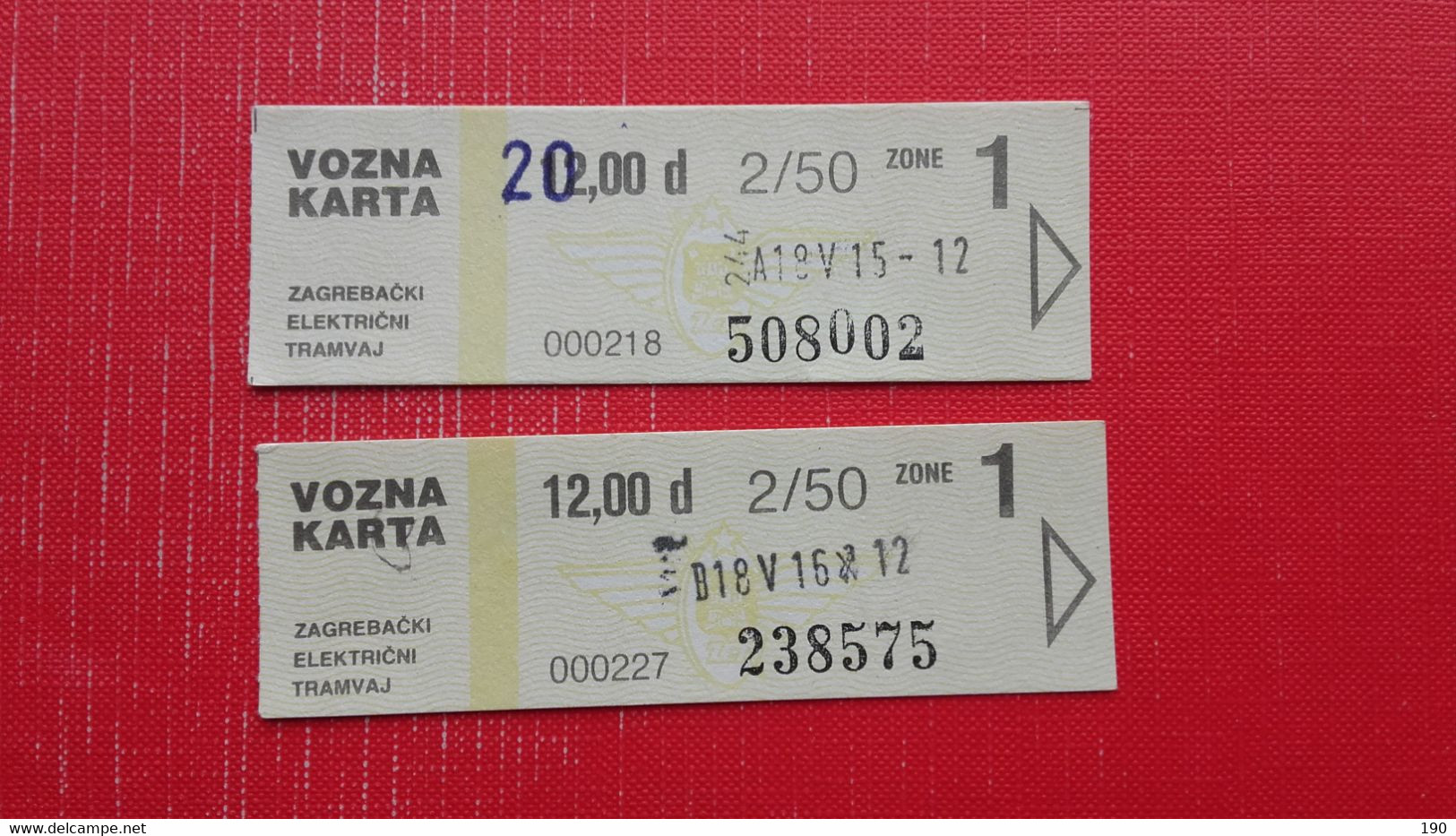 2 Ticket.Zagrebacki Elektricni Tramvaj.Vozna Karta - Europe