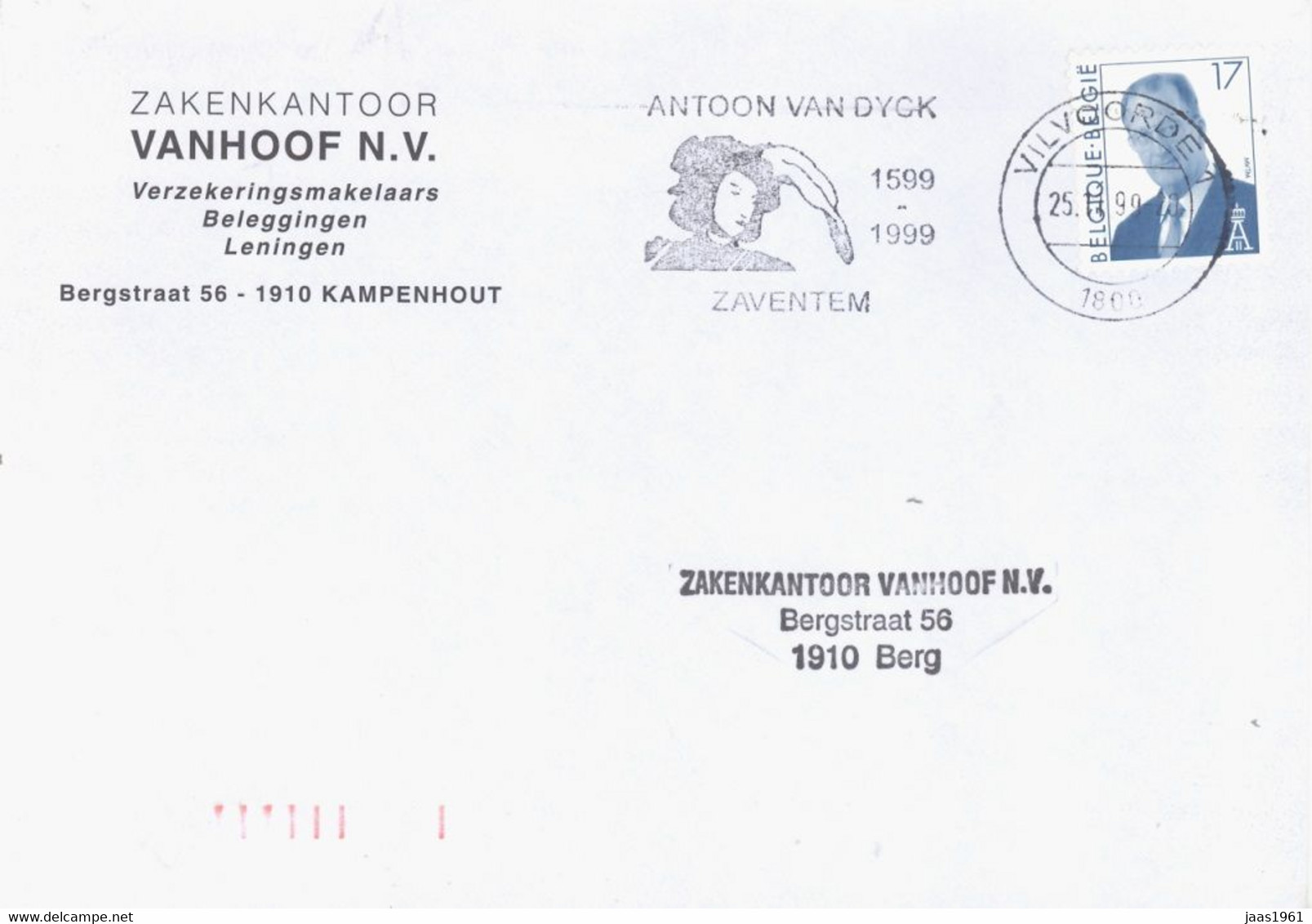 BELGIUM. POSTMARK ANTOON VAN DYCK. VILVOORDE - Otros & Sin Clasificación