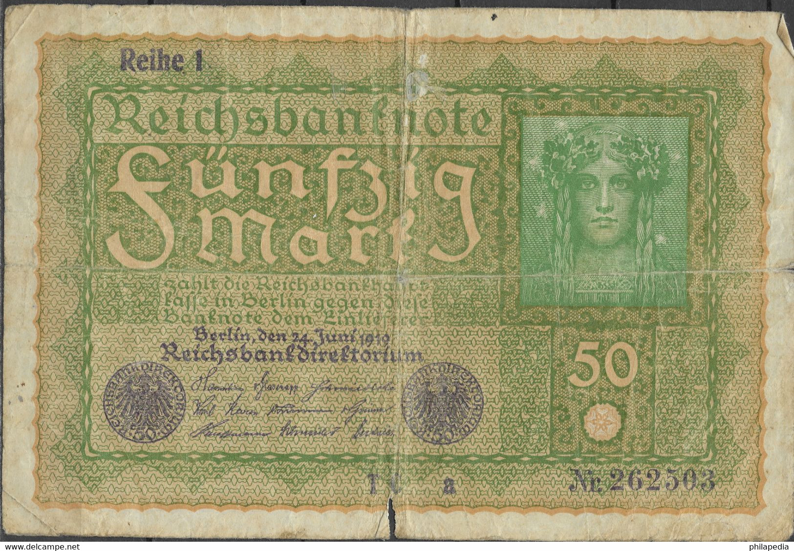Allemagne République Weimar Tête De Cérès Hyperinflation Woman Geldscheine Mädchenkopf Iperinflazione 1919 50 Marks KM66 - 50 Mark