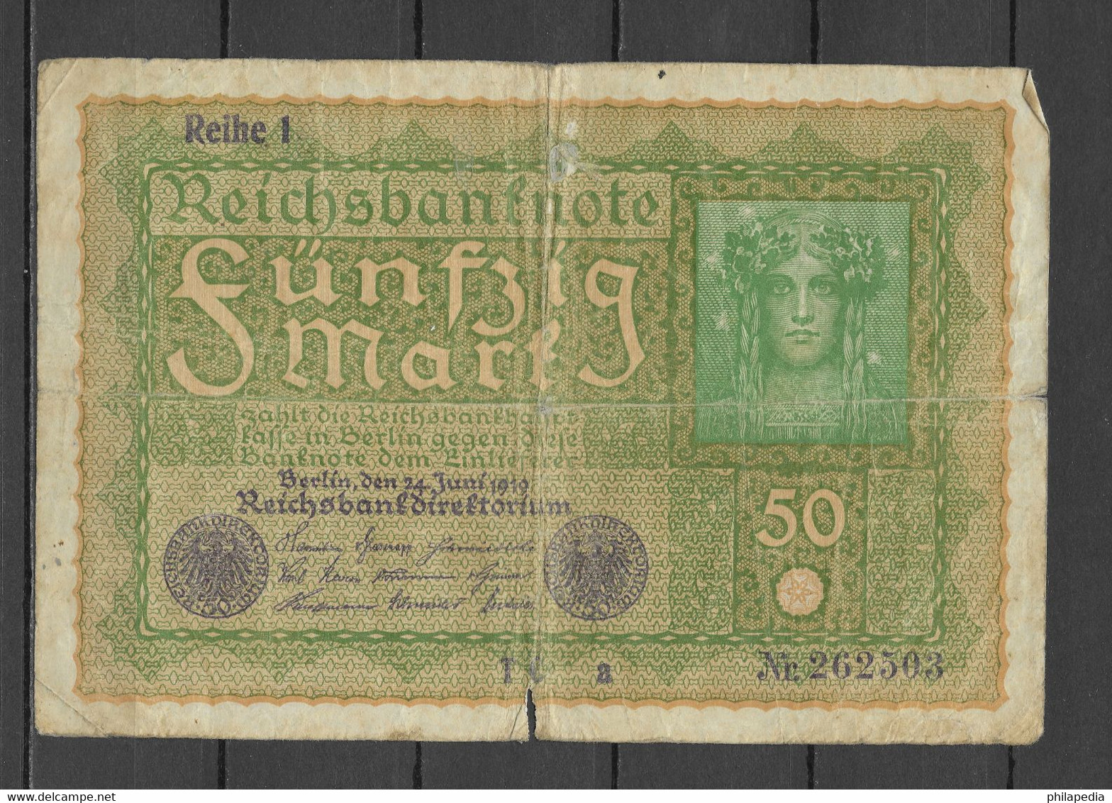 Allemagne République Weimar Tête de Cérès Hyperinflation Woman Geldscheine Mädchenkopf Iperinflazione 1919 50 Marks KM66