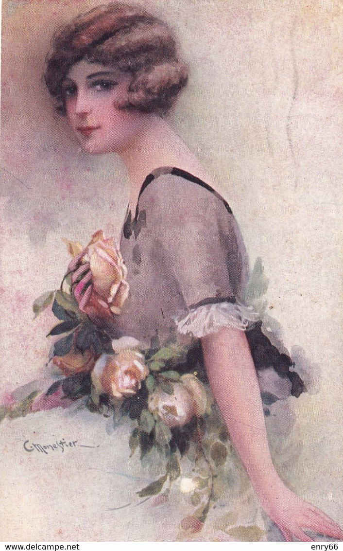 CARTOLINA ILLUSTRATORE C.MONESTIER DONNA CON FIORI ED. TAM - Monestier, C.