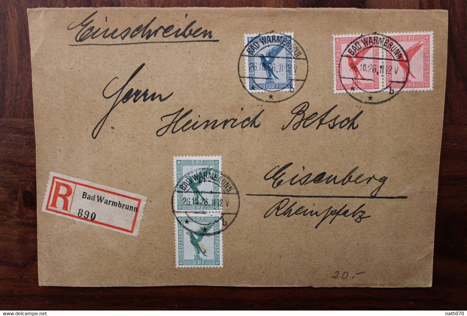 1926 Bad Warmbrunn Cieplice Śląskie-Zdrój Schlesien Eisenberg Reich Adler Flugpost Allemagne Germany Einschreiben Reco - Lettres & Documents