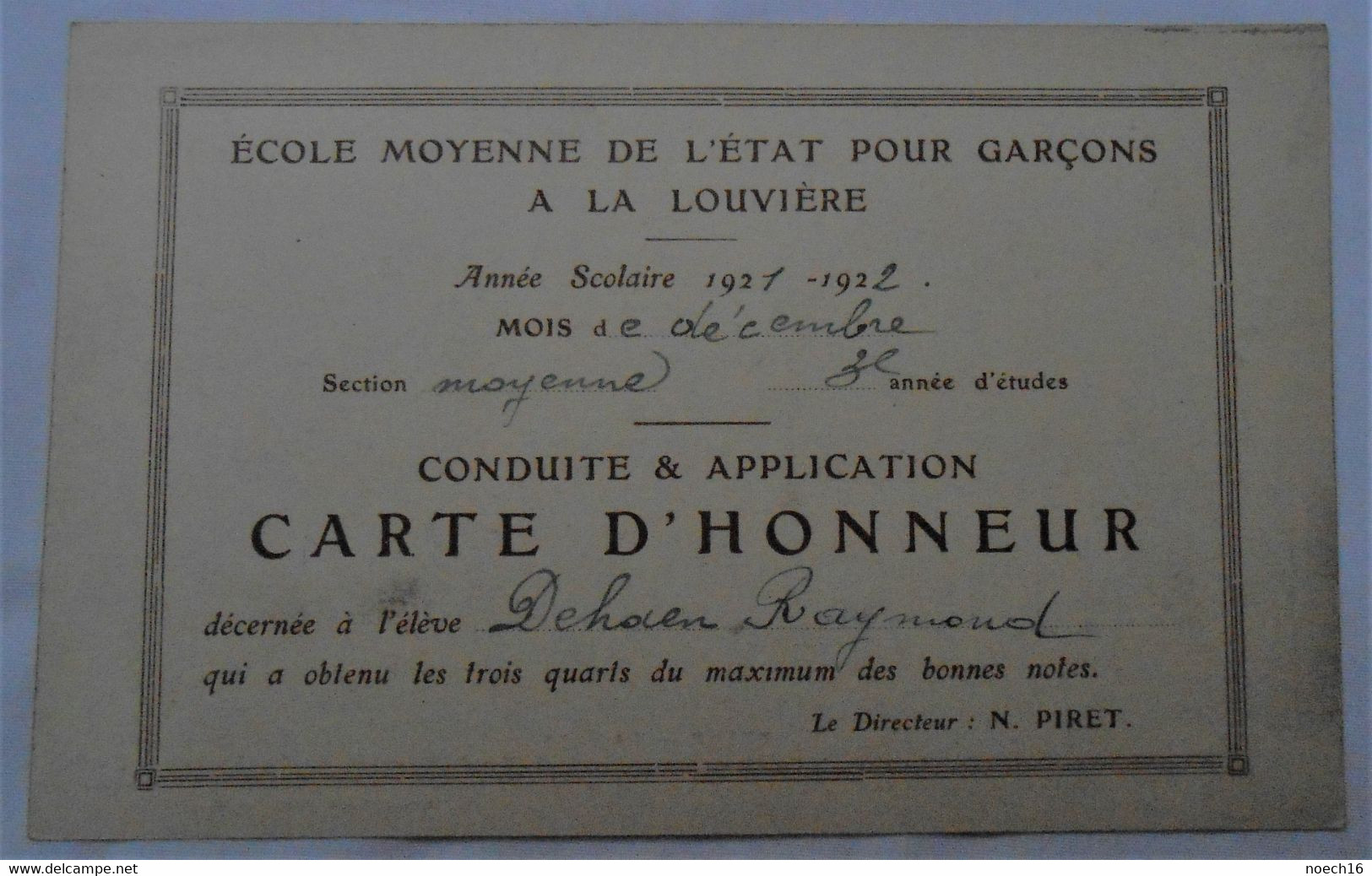 Carte D'honneur Année Scolaire 1921-1922/ La Louvière, Ecole Moyenne De L'Etat/ Gare D'Arlon - Non Classés