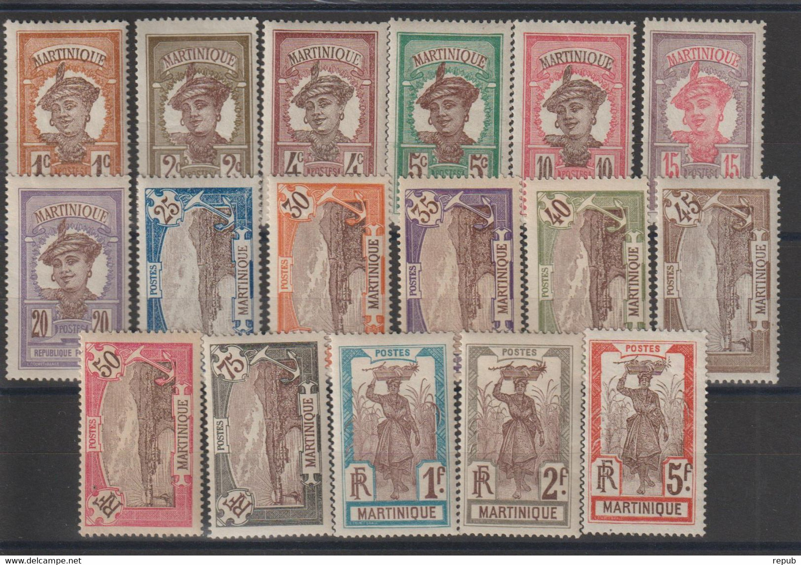 Martinique 1908-18 Série Courante 61-77, 17 Val * Charnière MH - Neufs