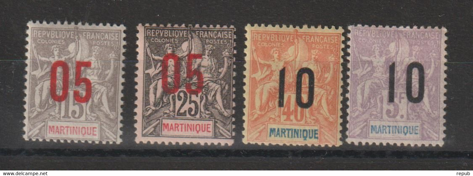 Martinique 1912 Série Courante Surchargée 78-81, 17 Val * Charnière MH - Neufs