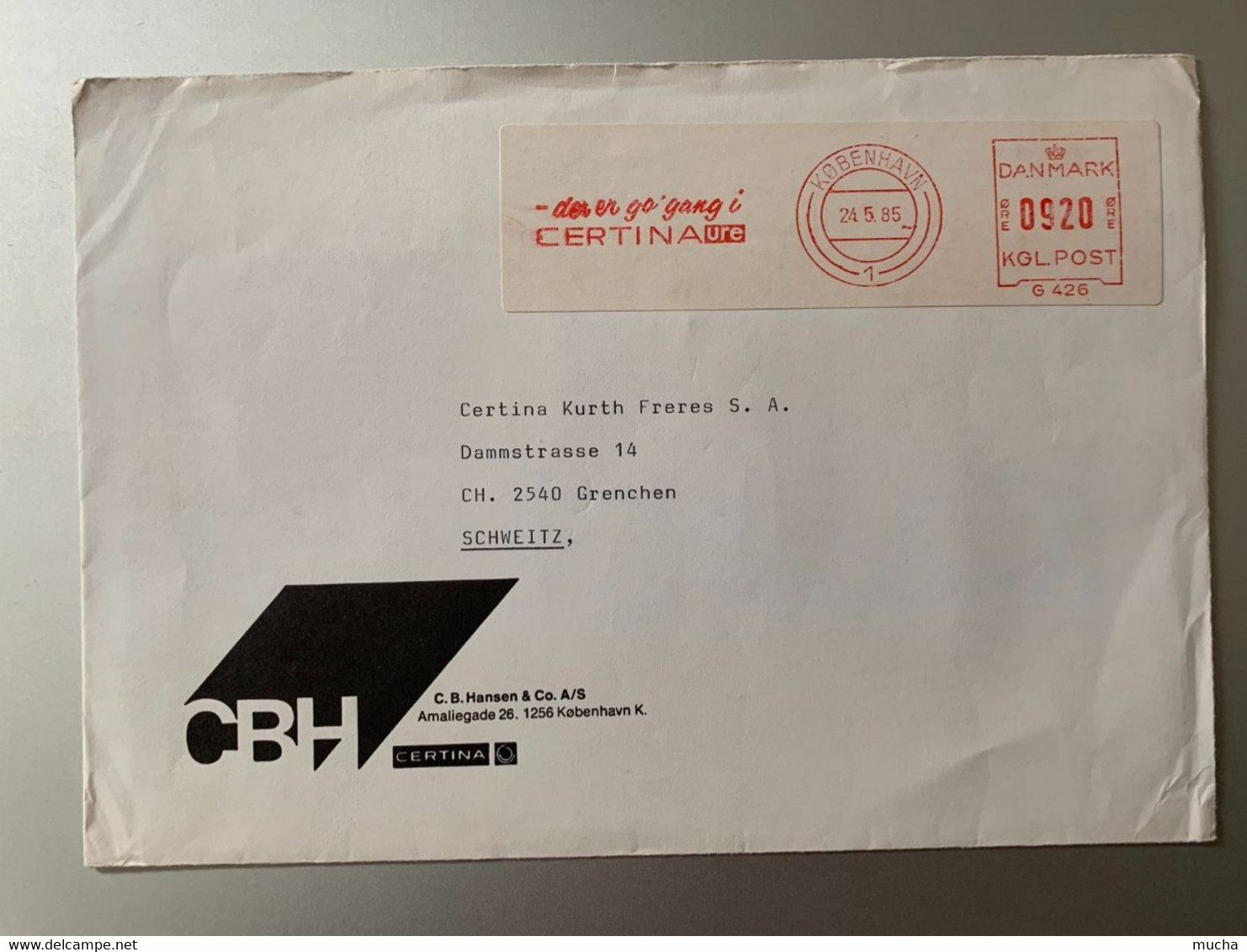 17842 -  Lettre Cachet Mécanique Rouge Certina Ure Der Er Go Gang I Kobenhavn 24.05.1985 - Horlogerie