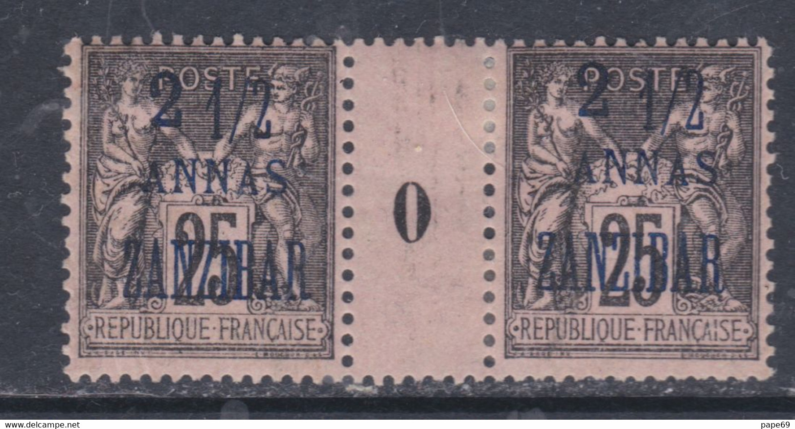 Zanzibar N° 24 X  2 1/2 A. Sur 25 C. Noir En Paire Millésime 0 Trace De Charnière  Sinon TB - Nuevos