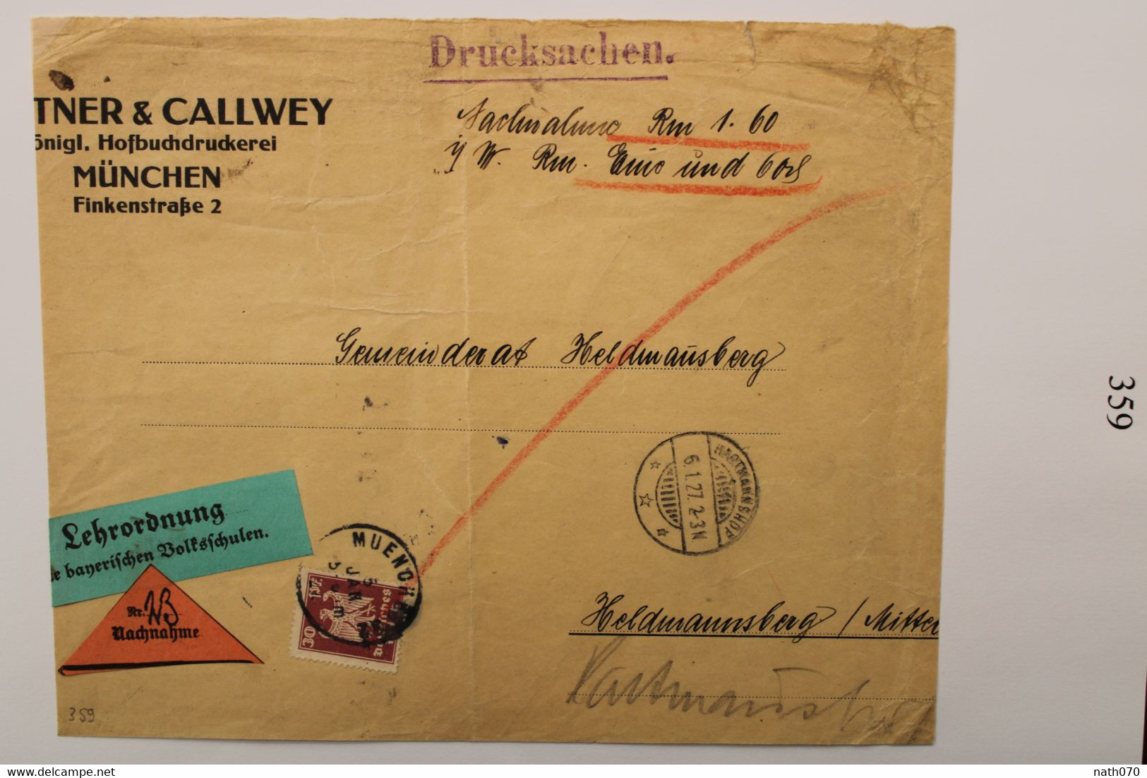 1927 Hartmannsdorf  Heldmannsberg 30pf Reich Allemagne Germany Drucksachen Cover Front D'enveloppe Part - Cartas & Documentos