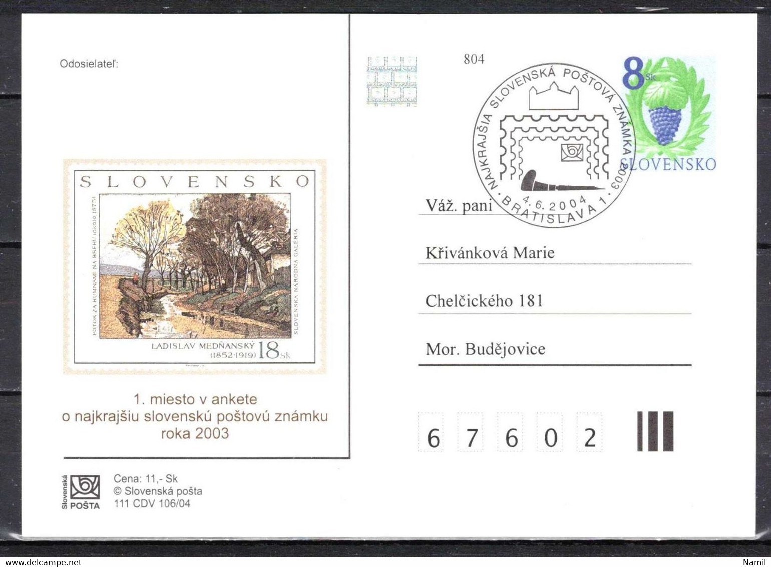 Slovaquie 2004 Entier (CDV 111) Obliteré - Postkaarten