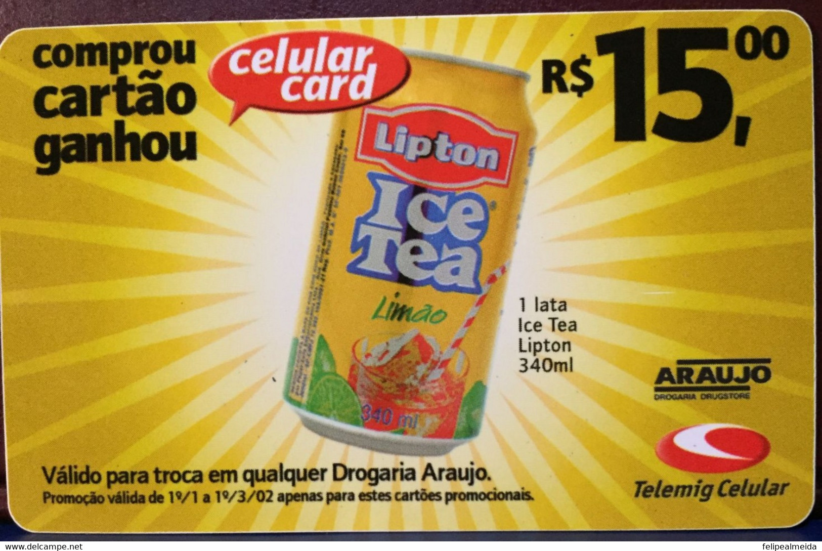Phone Card Manufactured By Telemig Celular 2004 - 15 Reais De Credito, Promotion That Gave The Right To A Can Of Juice - Opérateurs Télécom