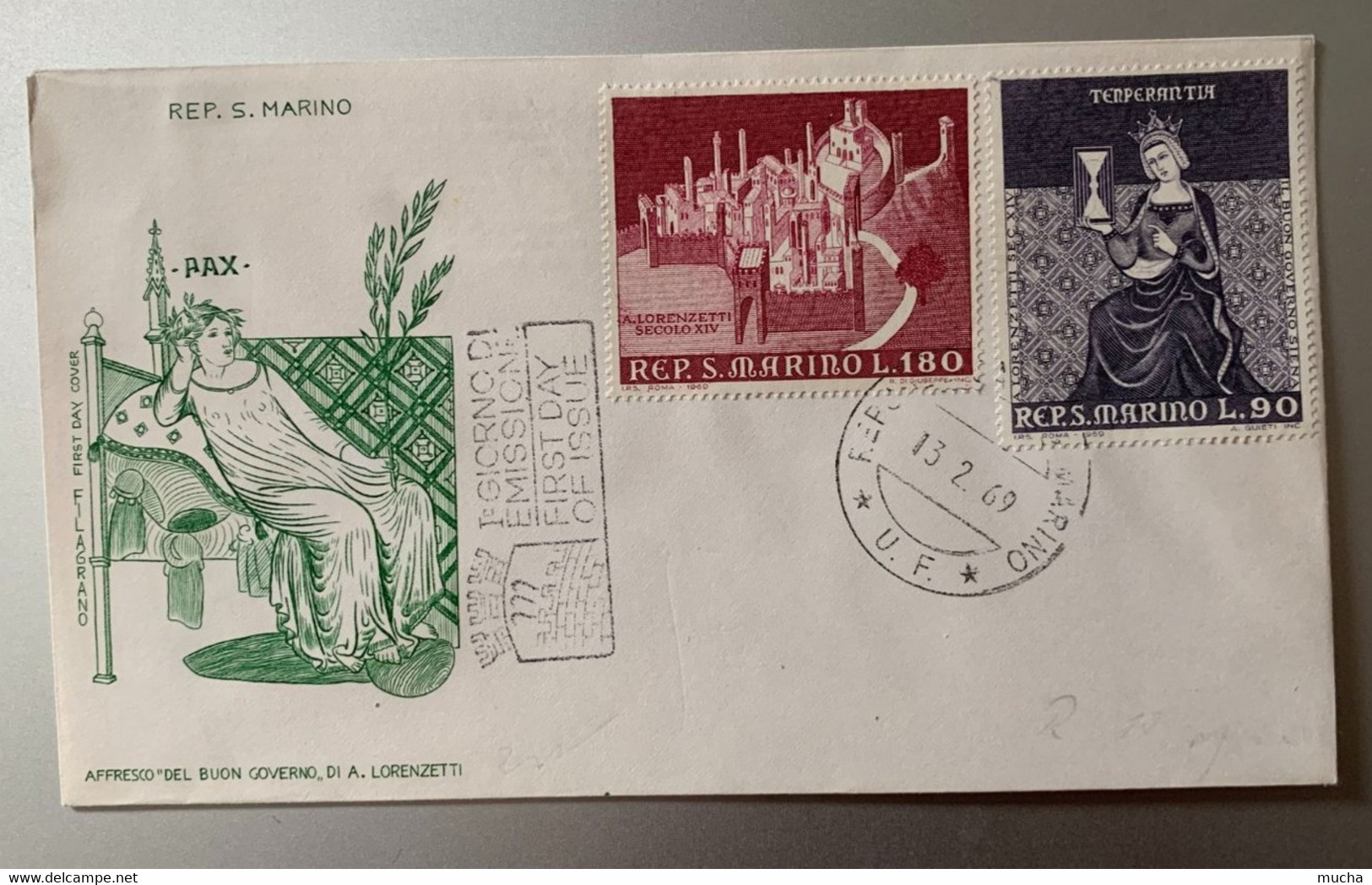 17864 - San Marino FDC 13.02.1969 Sablier Sur Timbre - Horlogerie