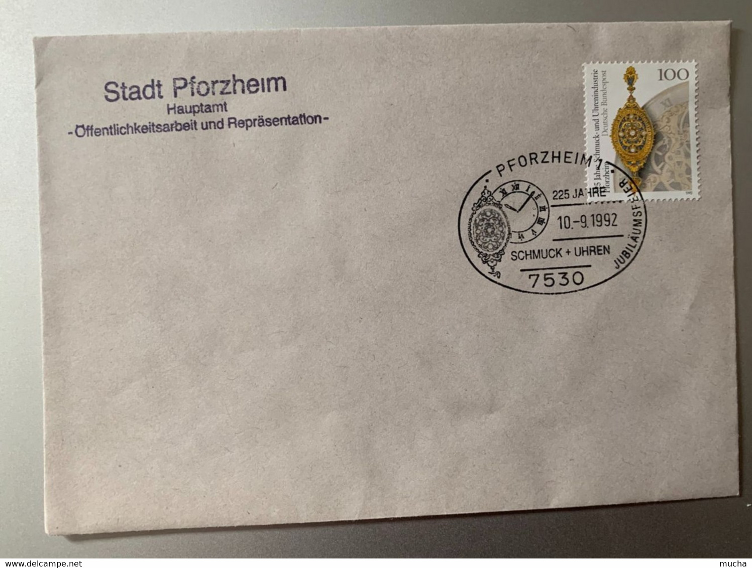 17866 - Cachet 225 Jahre Schmuck + Uhren Pforzheim 10.09.1992 Sur Enveloppe - Horlogerie