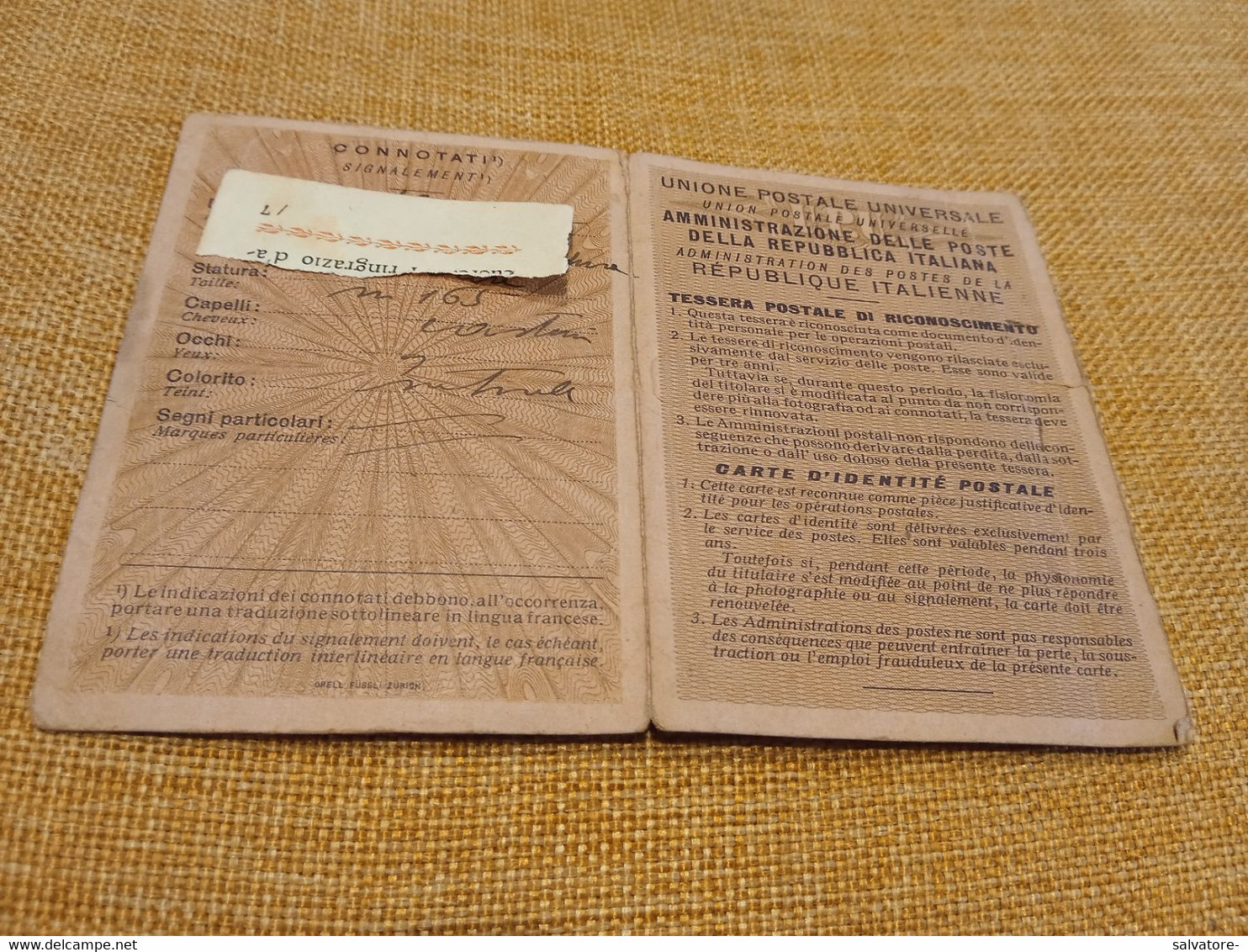 TESSERA POSTALE CON 200 LIRE MICHELANGELESCA- USO ISOLATO-1952 - Postzegelboekjes