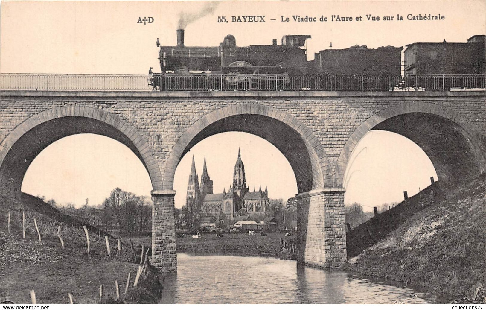 14-BAYEUX- LE VIADUC DE L'AURE ET VUE SUR LA CATHÉDRALE - Bayeux