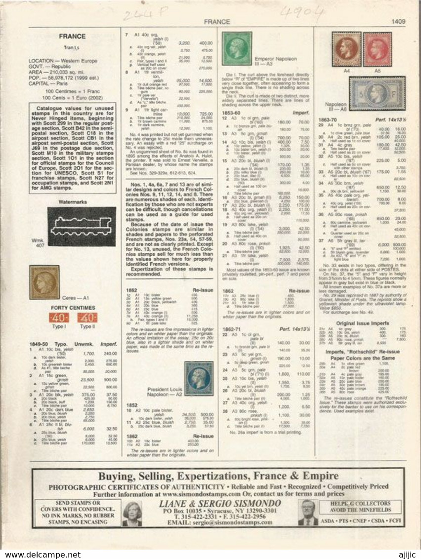 Catalogue Américain SCOTT FRANCE, Numérotation Et Valeurs En US$. FRANCE,REUNION,etc. 244 Pages - United States