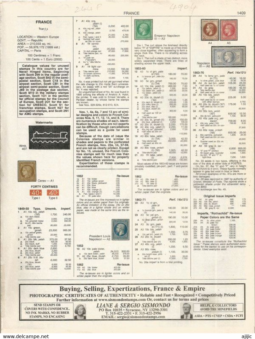 Catalogue Américain SCOTT FRANCE, Numérotation Et Valeurs En US$. FRANCE,REUNION,etc. 244 Pages - Stati Uniti