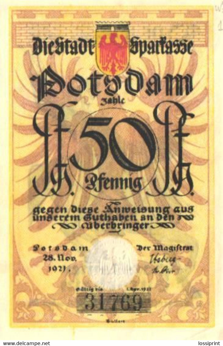 Germany Notgeld:Stadt Potsdam 50 Pfennig, 1921 - Colecciones