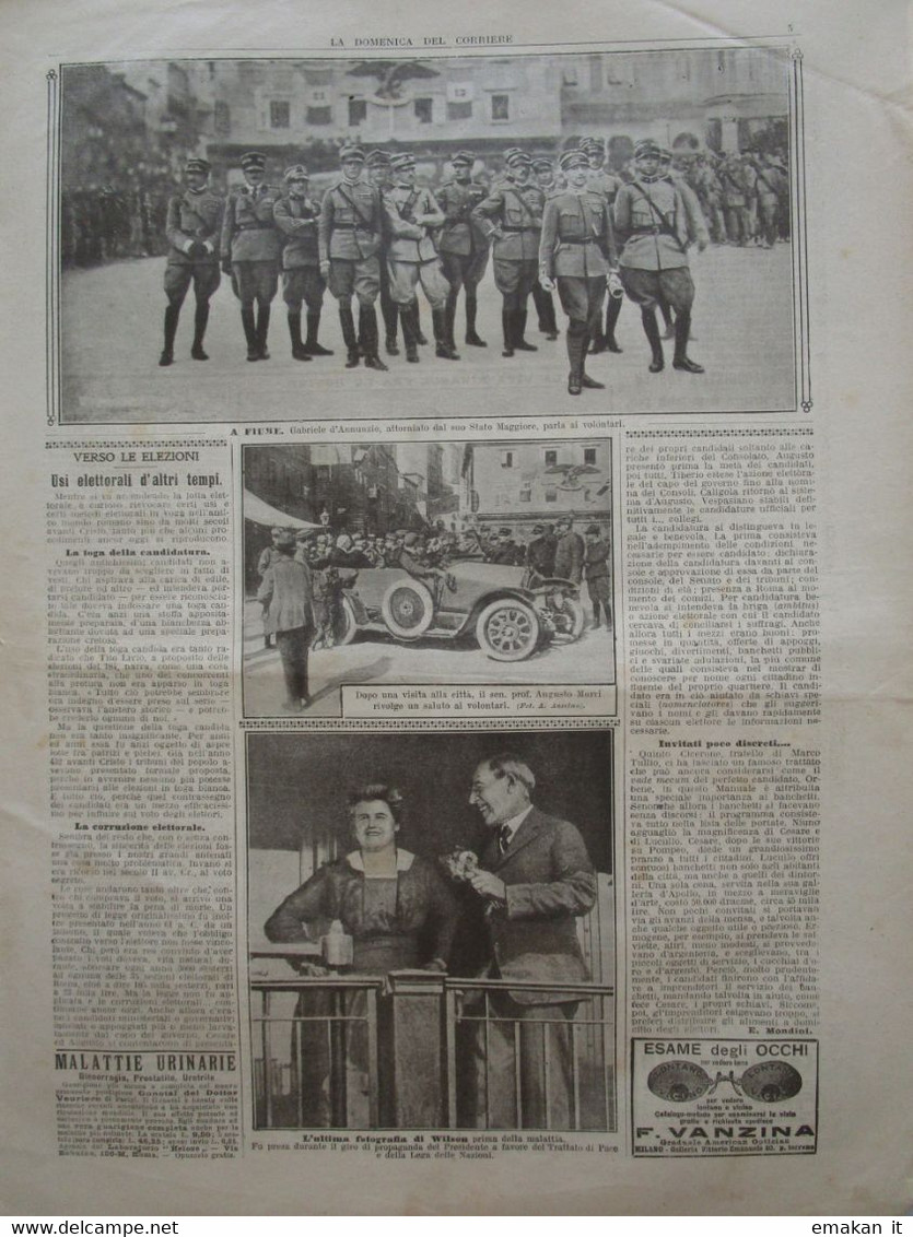 # DOMENICA DEL CORRIERE N 42 / 1919 -  COMPARSE IN SCIOPERO / INDIANI PAWNEES /D'ANNUNZIO A FIUME - Premières éditions
