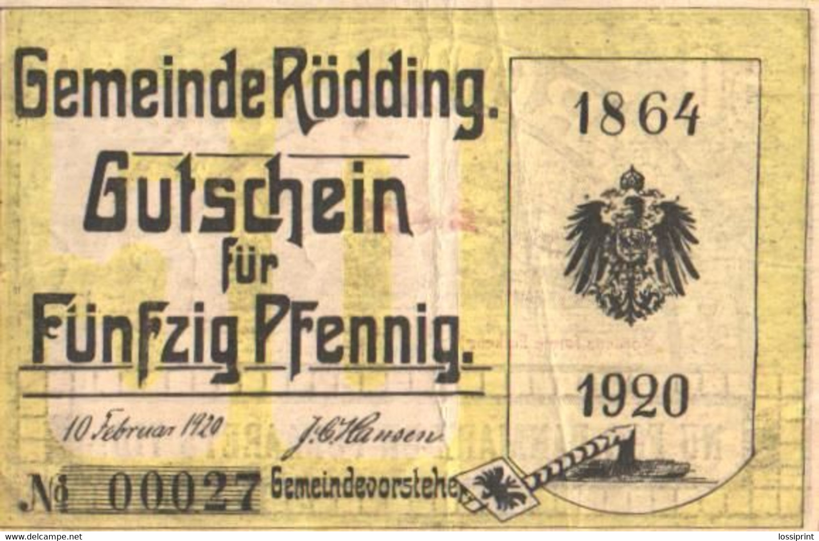 Germany Notgeld:Gemeinde Rödding 50 Pfennig, 1920 - Sammlungen