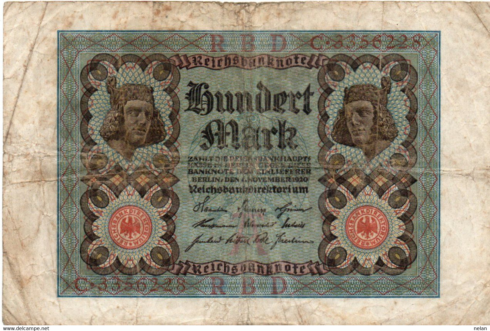 GERMANY- 100 MARK 1920  -Wor:P-69b, Ros:R-67b   -  Circ - 100 Mark