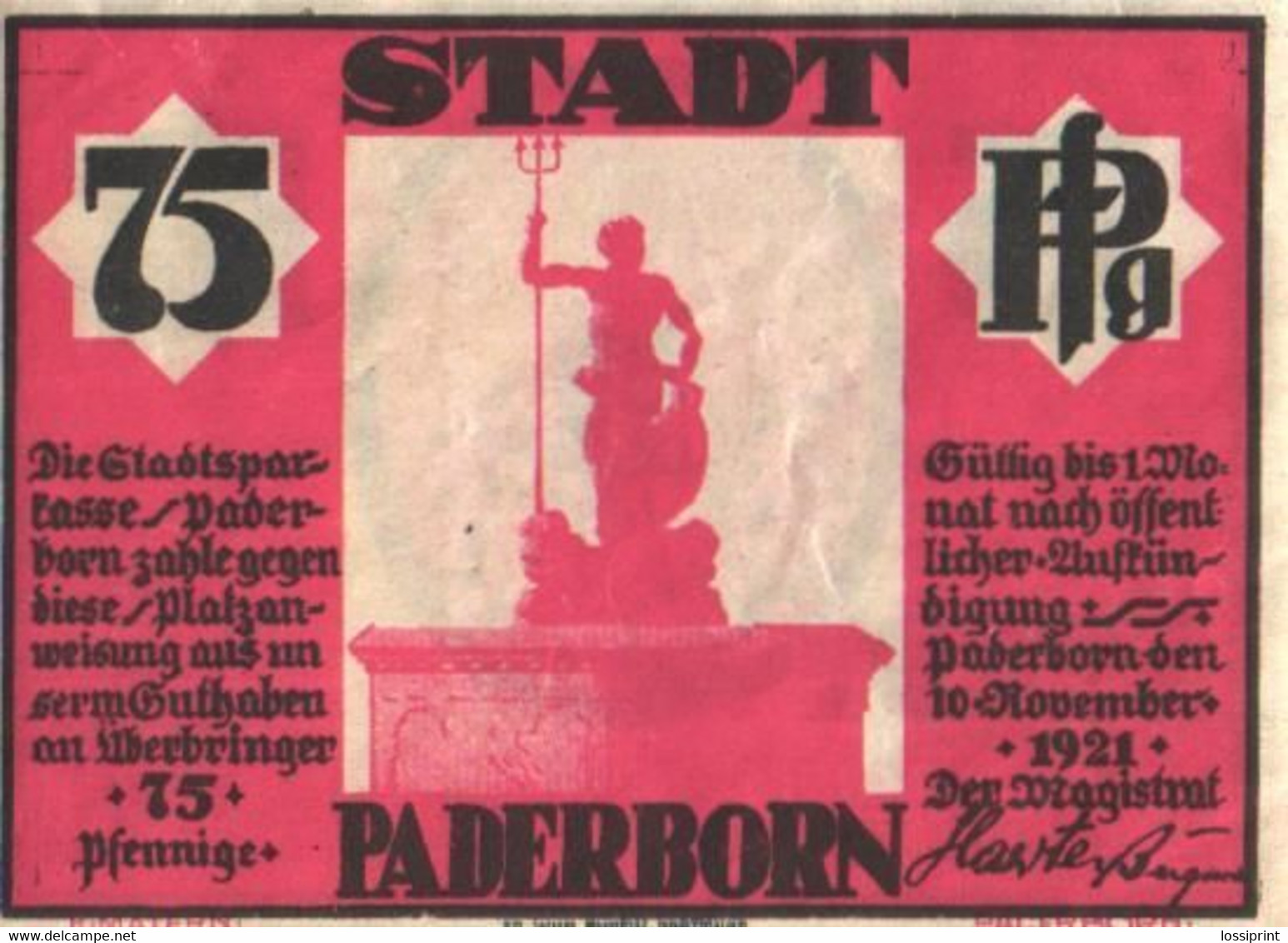 Germany Notgeld:Stadt Paderborn 75 Pfennig, 1921 - Sammlungen