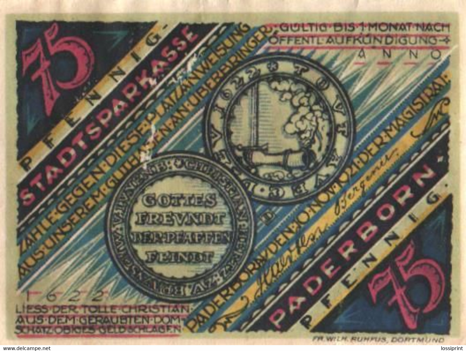 Germany Notgeld:Stadt Paderborn 75 Pfennig, 1922 - Collezioni