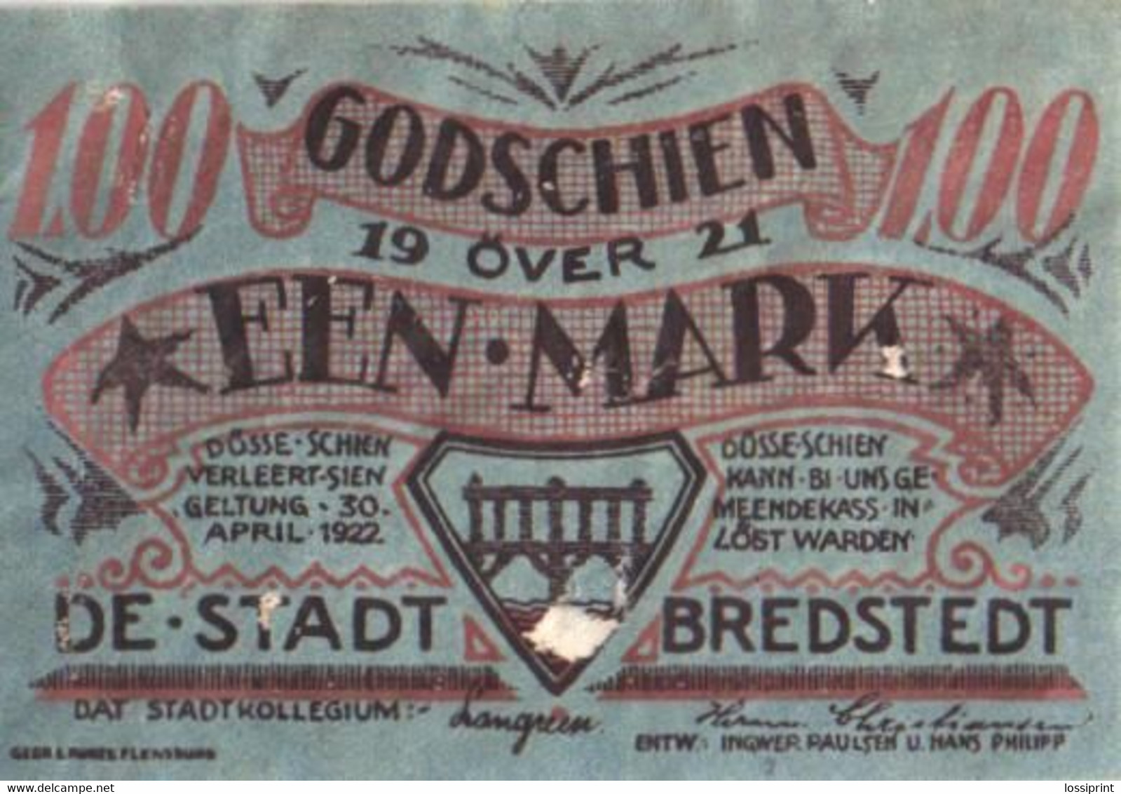 Germany Notgeld:Stadt Bredstedt 1 Mark, 1922 - Collections