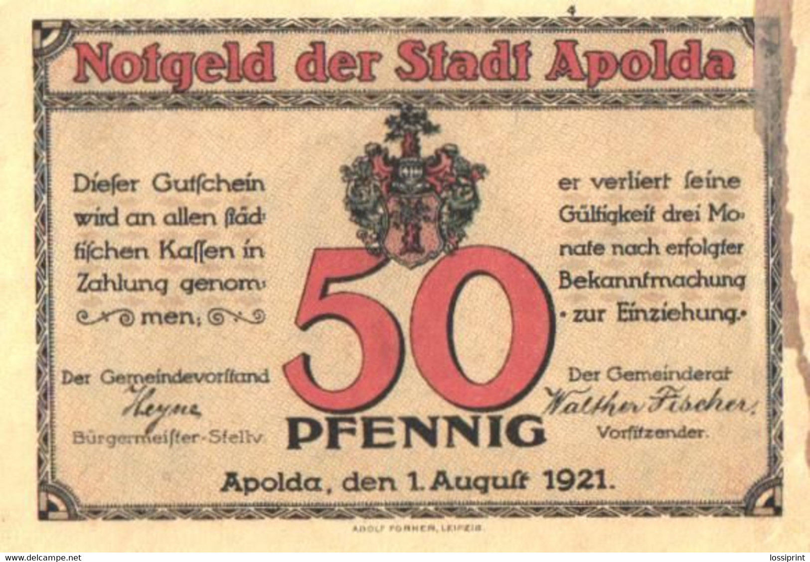 Germany Notgeld:Stadt Apolda 50 Pfennig, 1921 - Collezioni