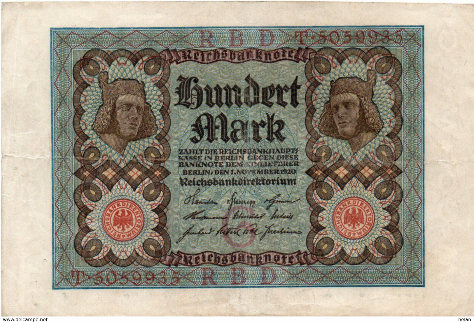 GERMANY- 100 MARK 1920  -  Wor:P-69a, Ros:R-67a - 100 Mark