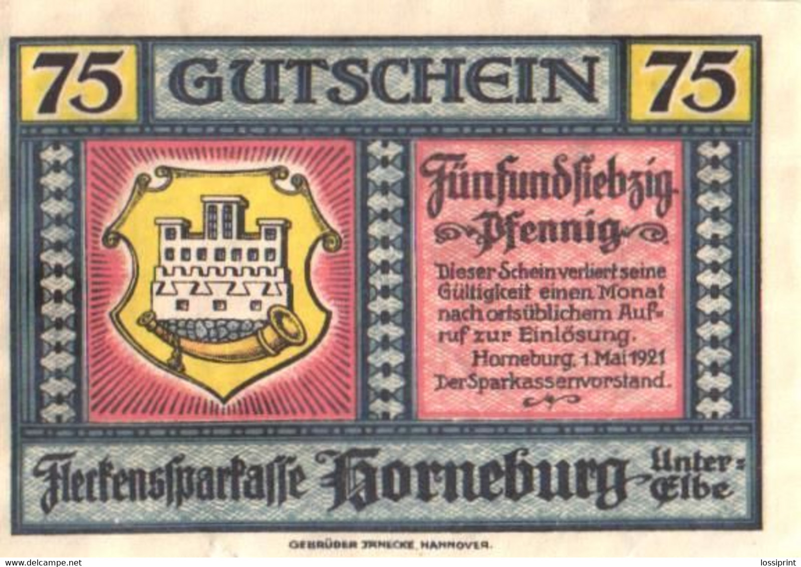Germany Notgeld:Horneburg 75 Pfennig, 1921 - Collections