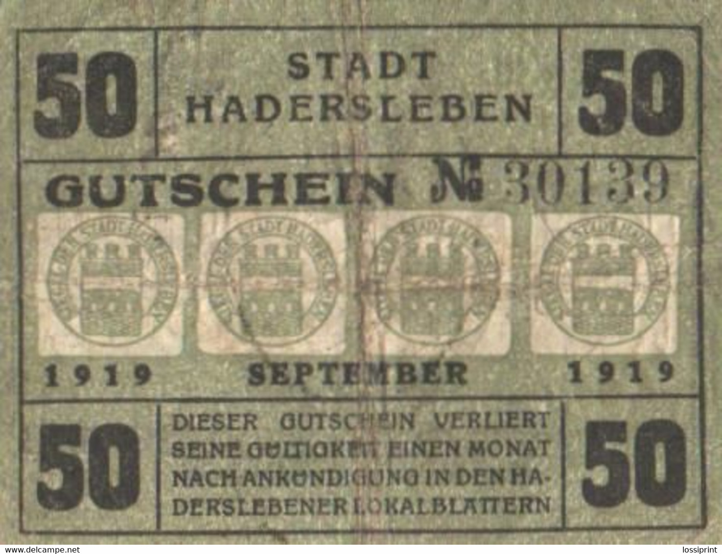 Germany Notgeld:Stadt Hadersleben 50 Pfennig, 1919 - Sammlungen