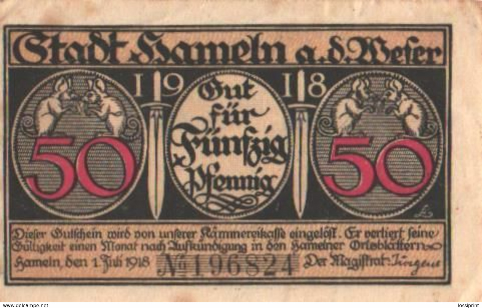 Germany Notgeld:Stadt Hameln 50 Pfennig, 1918 - Verzamelingen