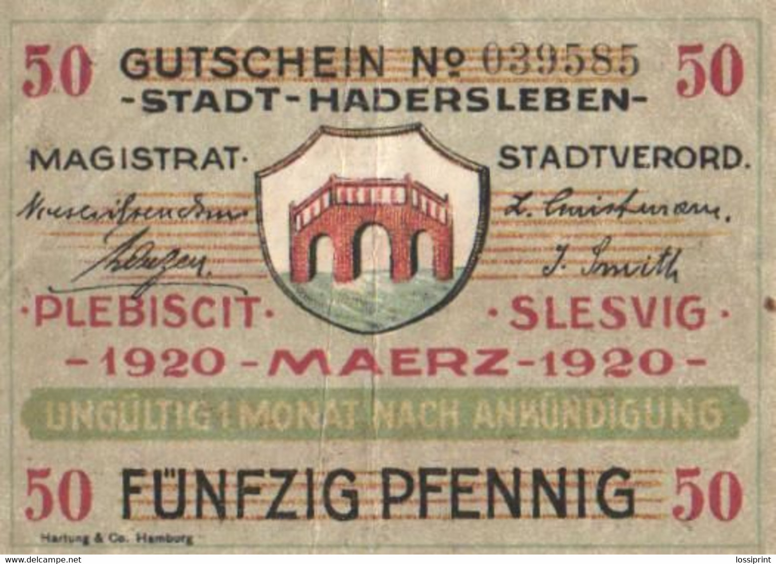 Germany Notgeld:Stadt Hadersleben 50 Pfennig, 1920 - Colecciones