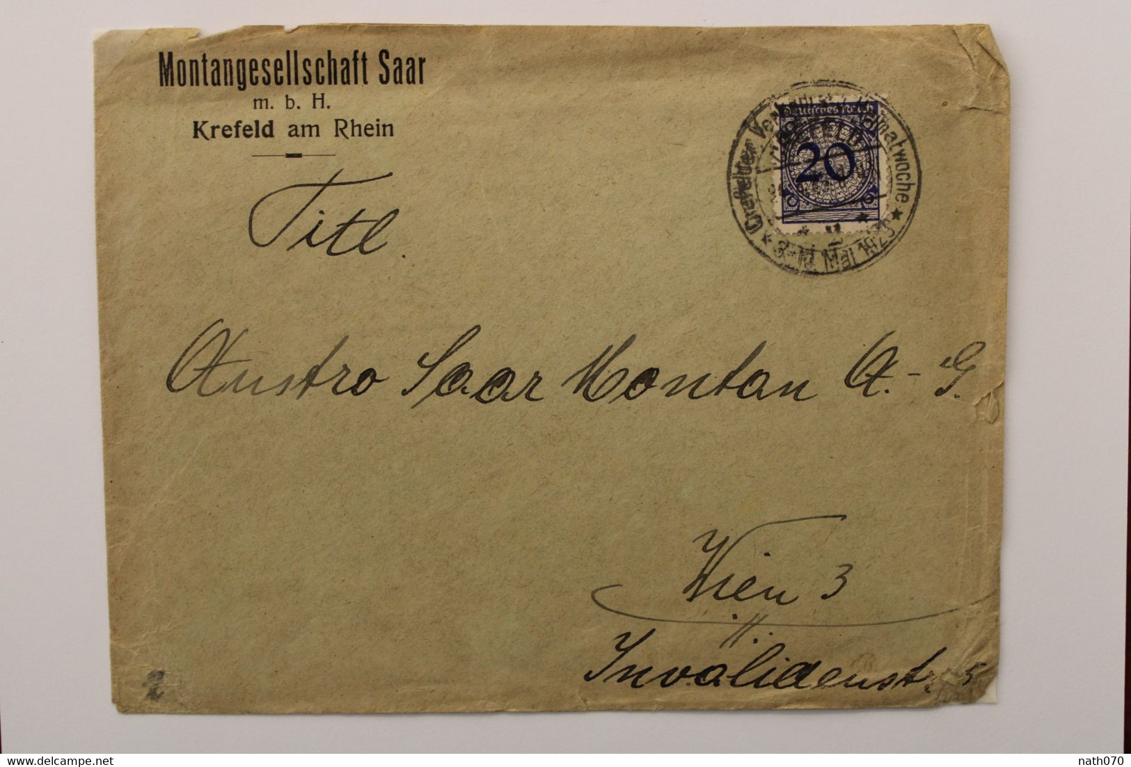 1925 Krefeld Am Rhein Montangesellschaft Saar Reich Allemagne Germany Cover Mi 341 Oblitération - Cartas & Documentos